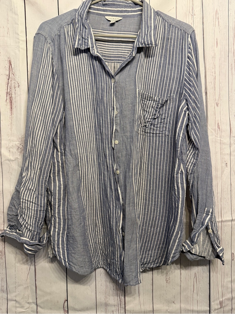 Lucky Brand Blue & White Vertical Stripe Button-Up Shirt